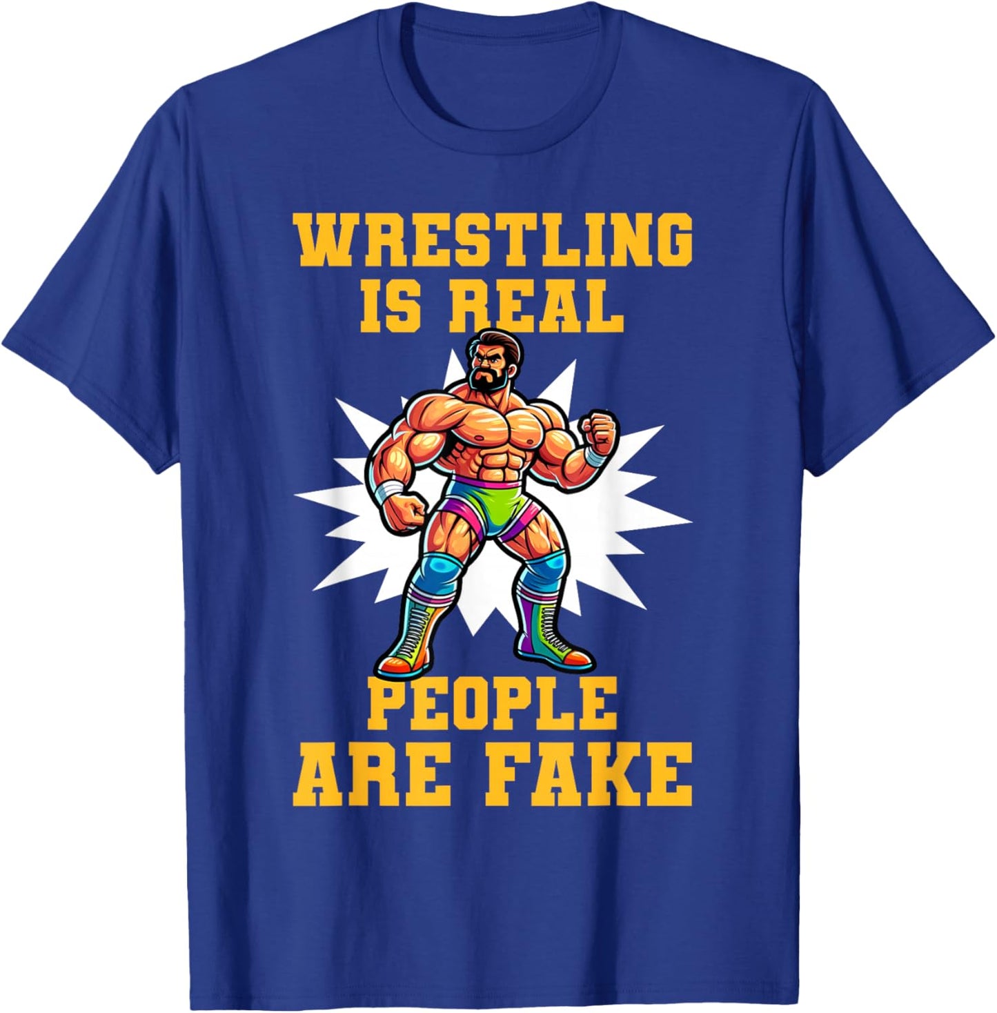 Powerhouse Pro Wrestling Apparel Pro Wrestling Champ Vintage Retro Distressed Wrestler Design T-Shirt - T-Shirt | Royal