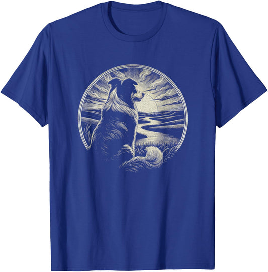 Vintage Australian Shepherd Dog Retro Sunset Art Design Men Women T-Shirt - T-Shirt | Royal