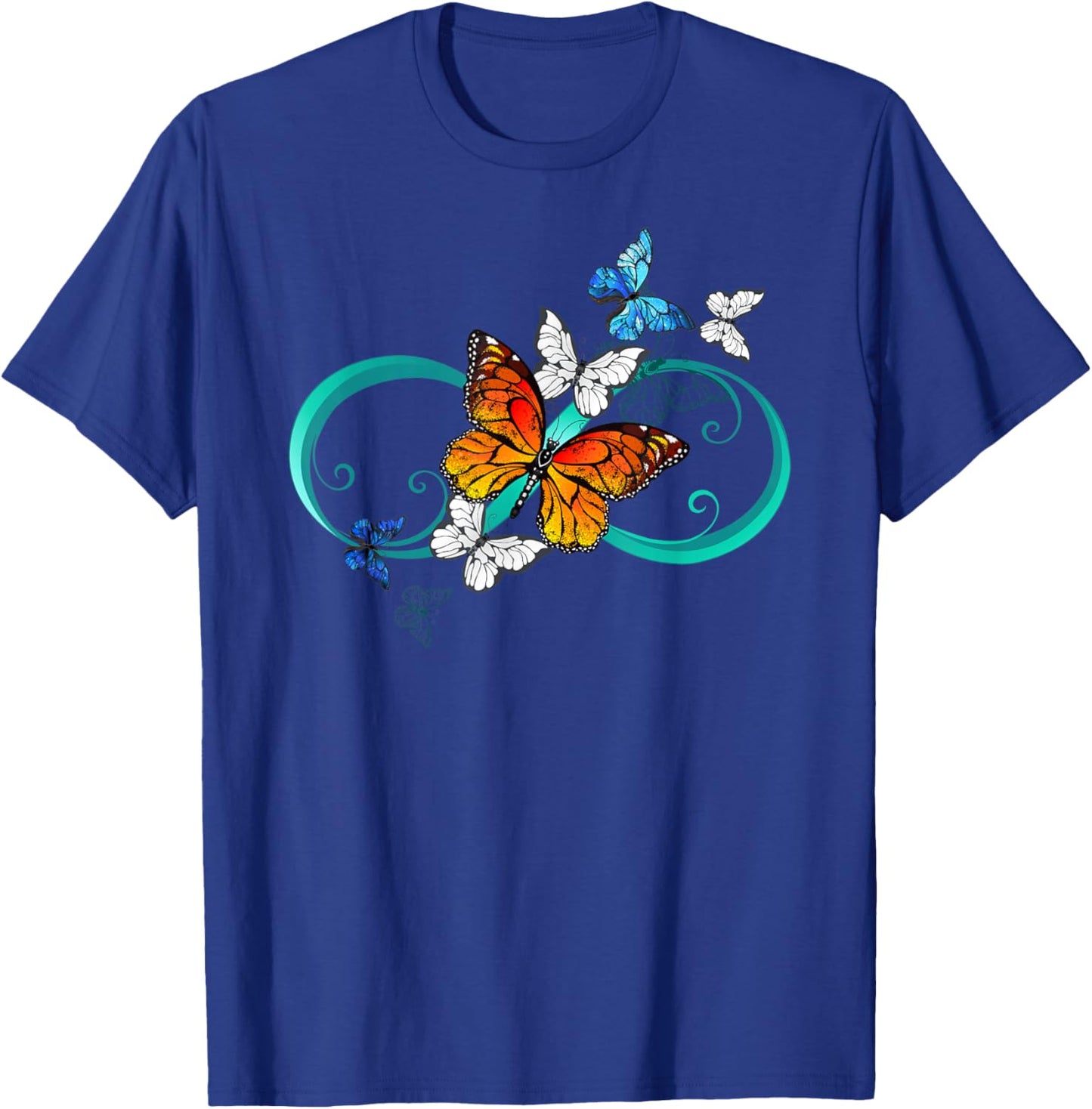 Rainbow Colorful Artistic Butterflies Infinity Symbol Sign T-Shirt - T-Shirt | Royal