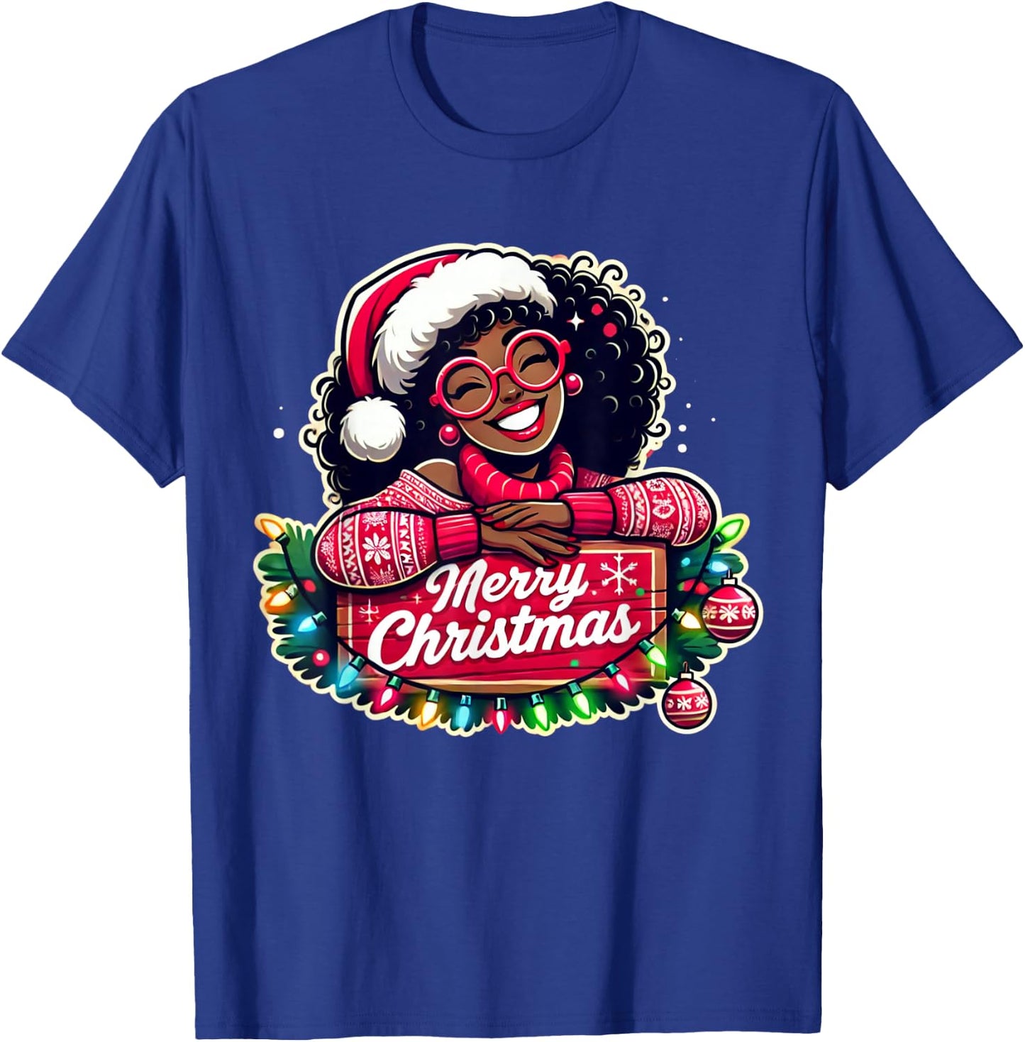 African American Merry Christmas African Black Women Girls T-Shirt - T-Shirt | Royal