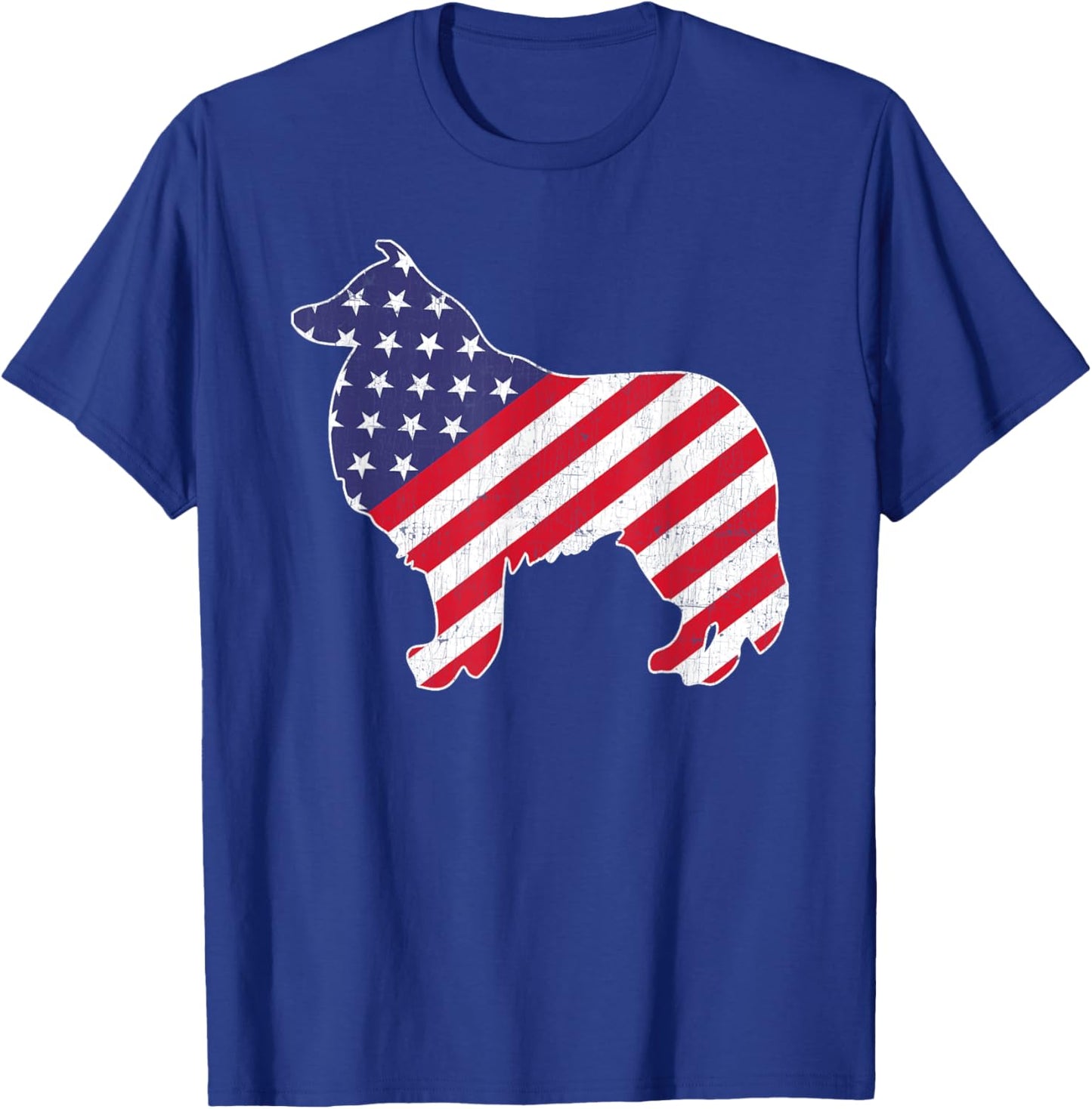 Vintage Rough Collie Dog 4th of July Patriotic American Flag T-Shirt - T-Shirt | Royal