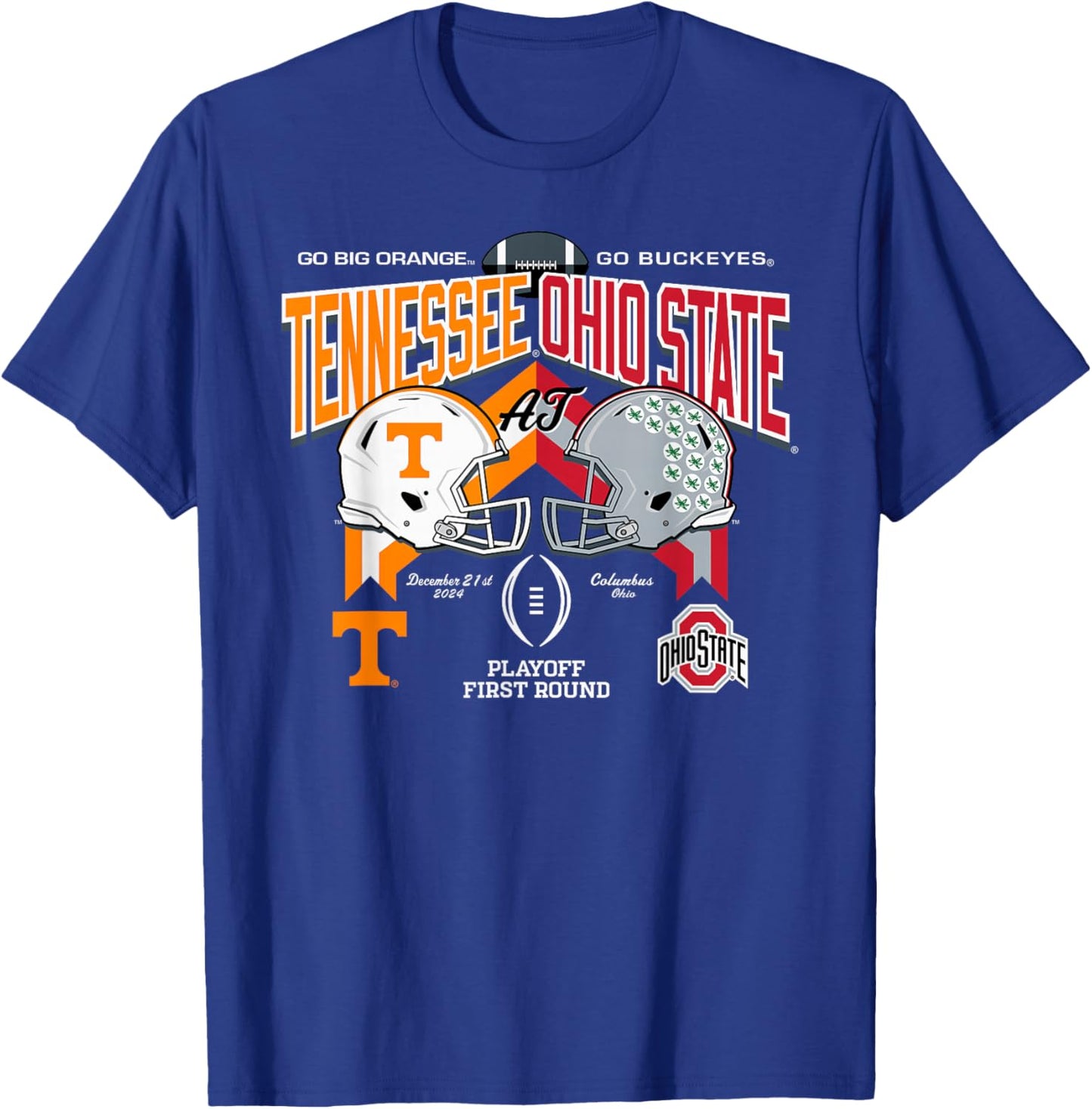 Elite Authentics -Adults Tennessee Volunteers at Ohio State Buckeyes CFP 2024-2025 Black Short Sleeve Modern Classic Fit T-Shirt - T-Shirt | Royal