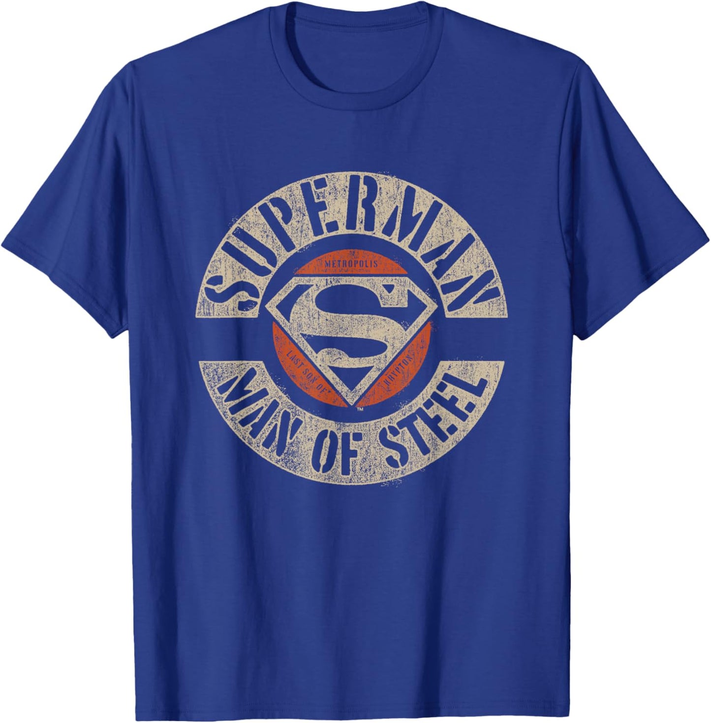 DC Comics Superman Man Of Steel Distressed Logo T-Shirt - T-Shirt | Royal