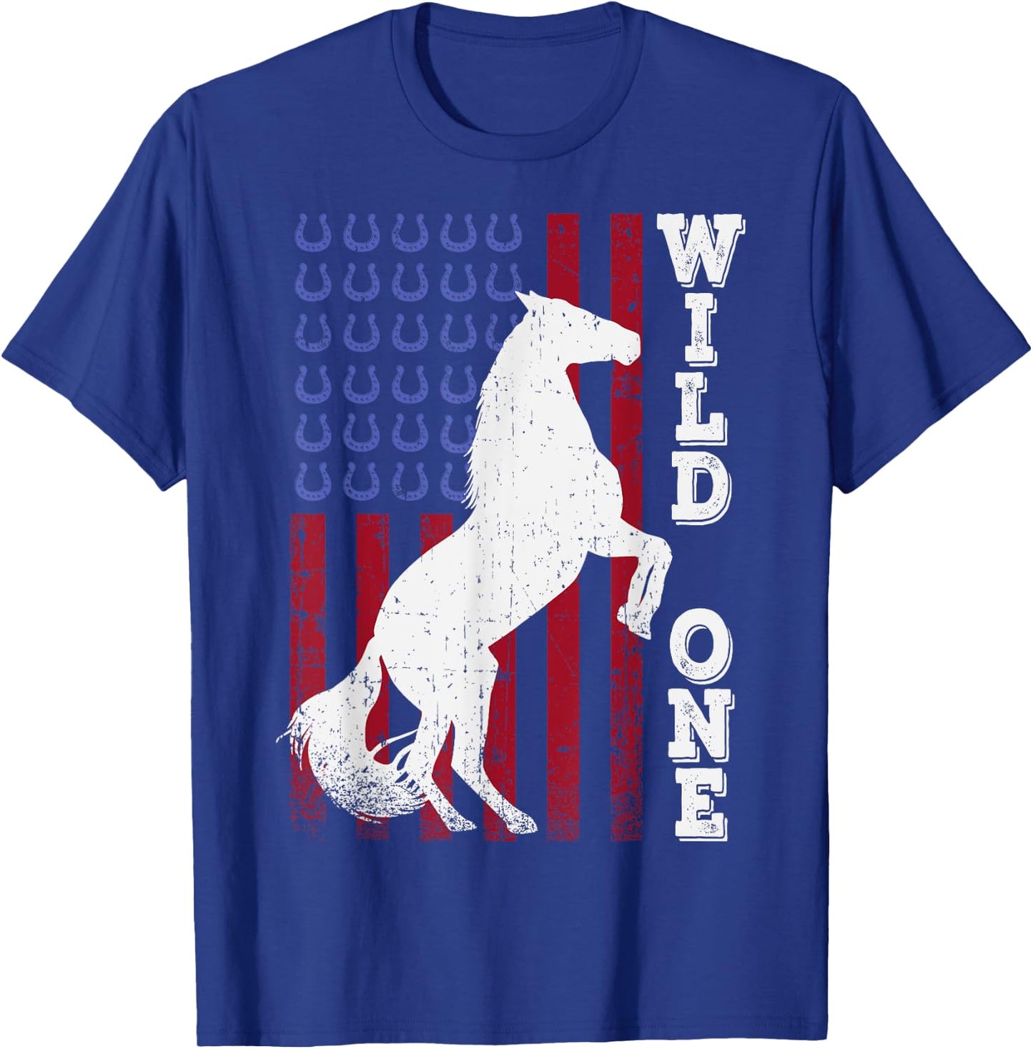Vintage Grunge American USA Flag Wild One Mustang Horse T-Shirt - T-Shirt | Royal
