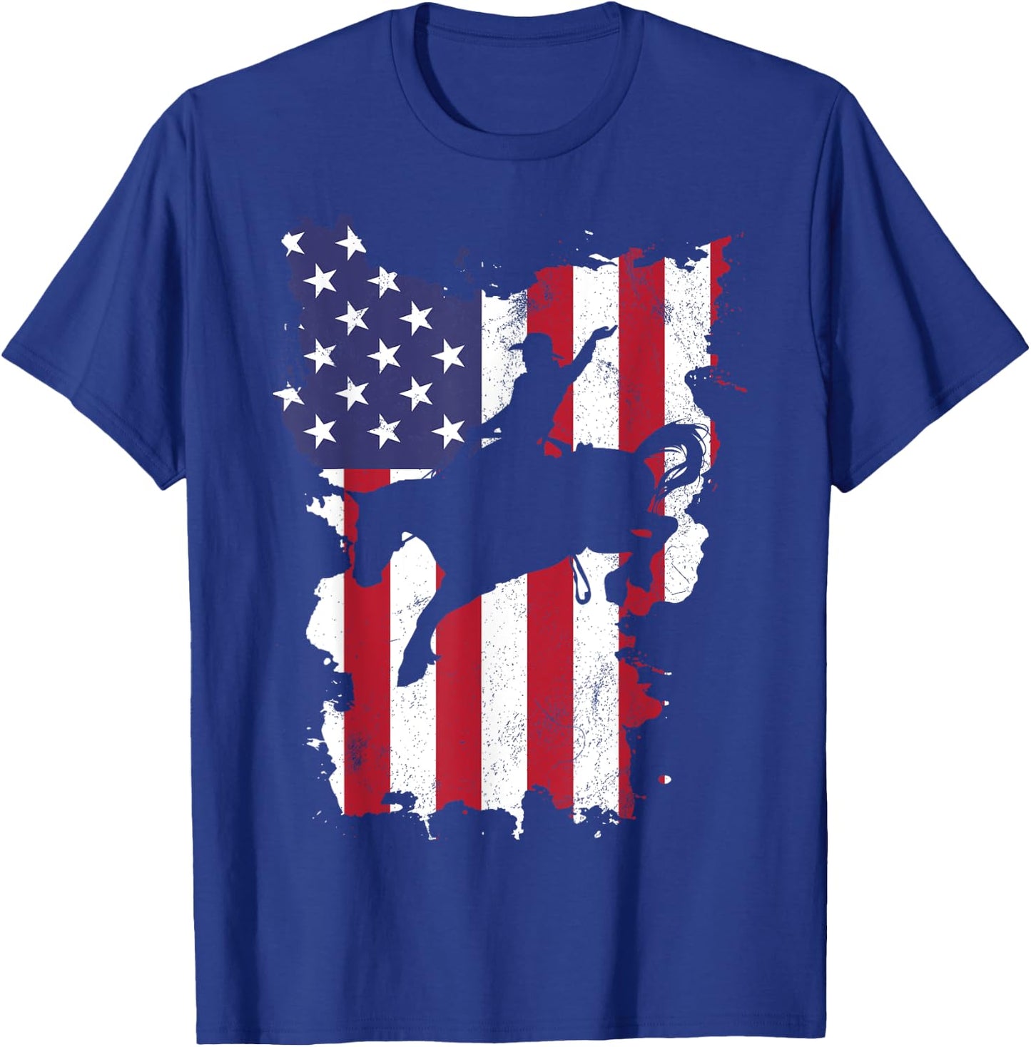 Vintage 4th Of July USA Flag Rodeo Cowboy Horse T-Shirt - T-Shirt | Royal