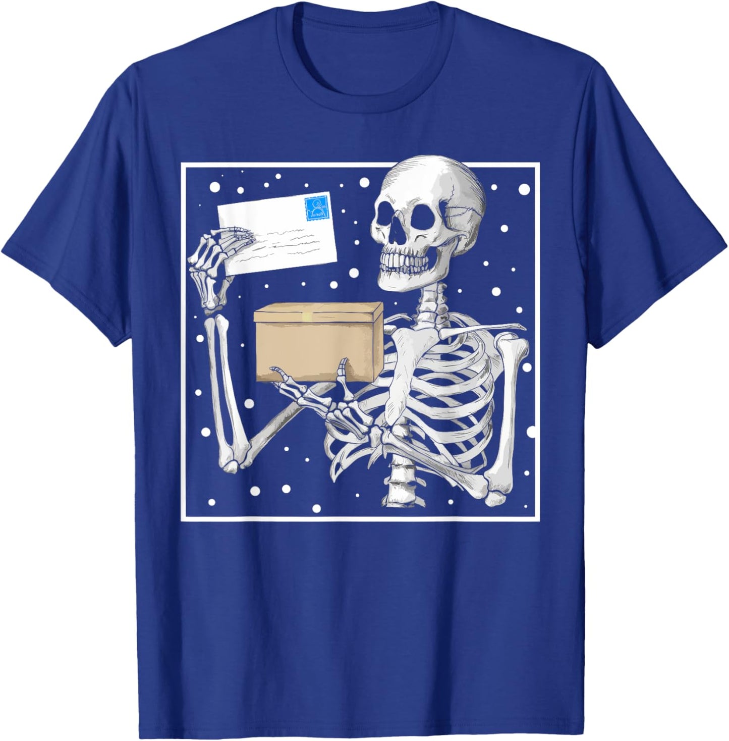 Skeleton Postal Worker Spooky Mail Carrier Mailman Halloween T-Shirt - T-Shirt | Royal