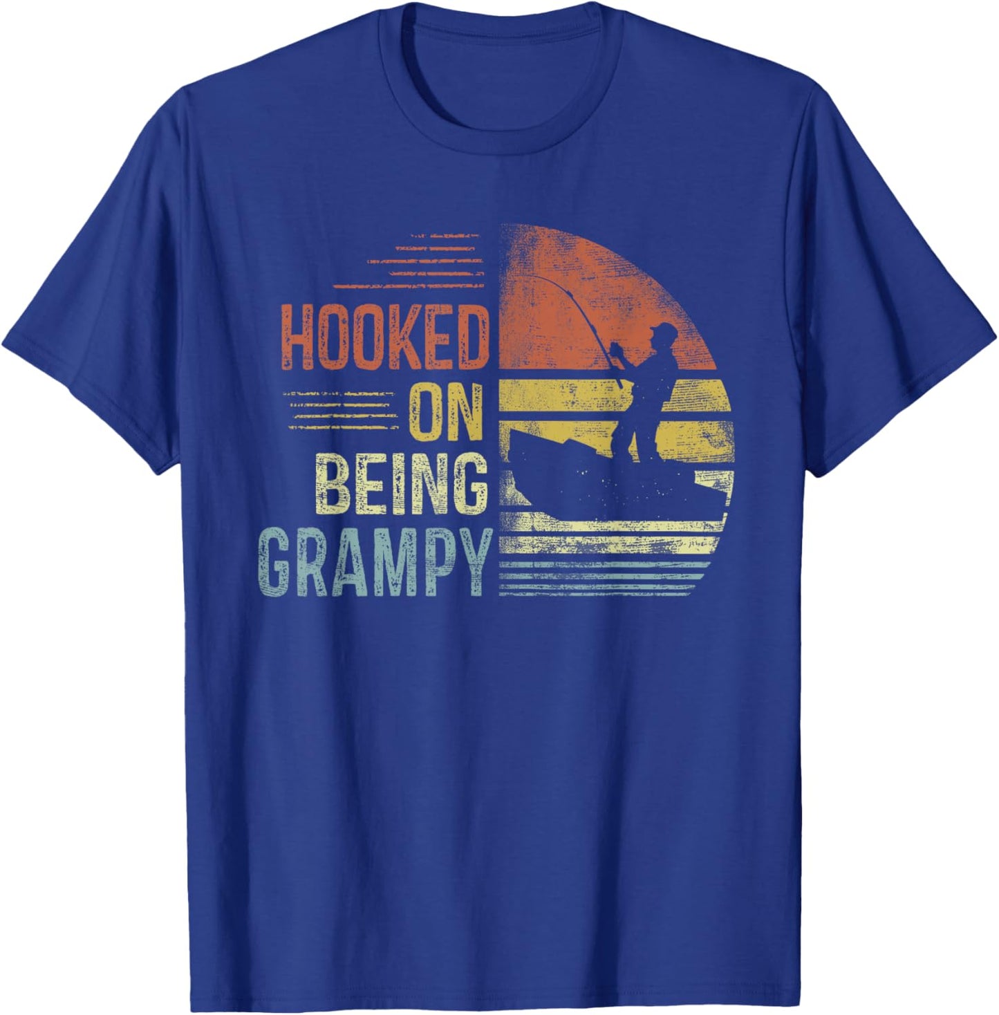 Hooked On Being Grampy Fishing Gifts Grampy Father's Day T-Shirt - T-Shirt | Royal