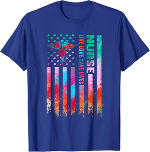 Live Love Save Lives American Flag Tie Dye Patriotic Nurse T-Shirt - T-Shirt | Royal