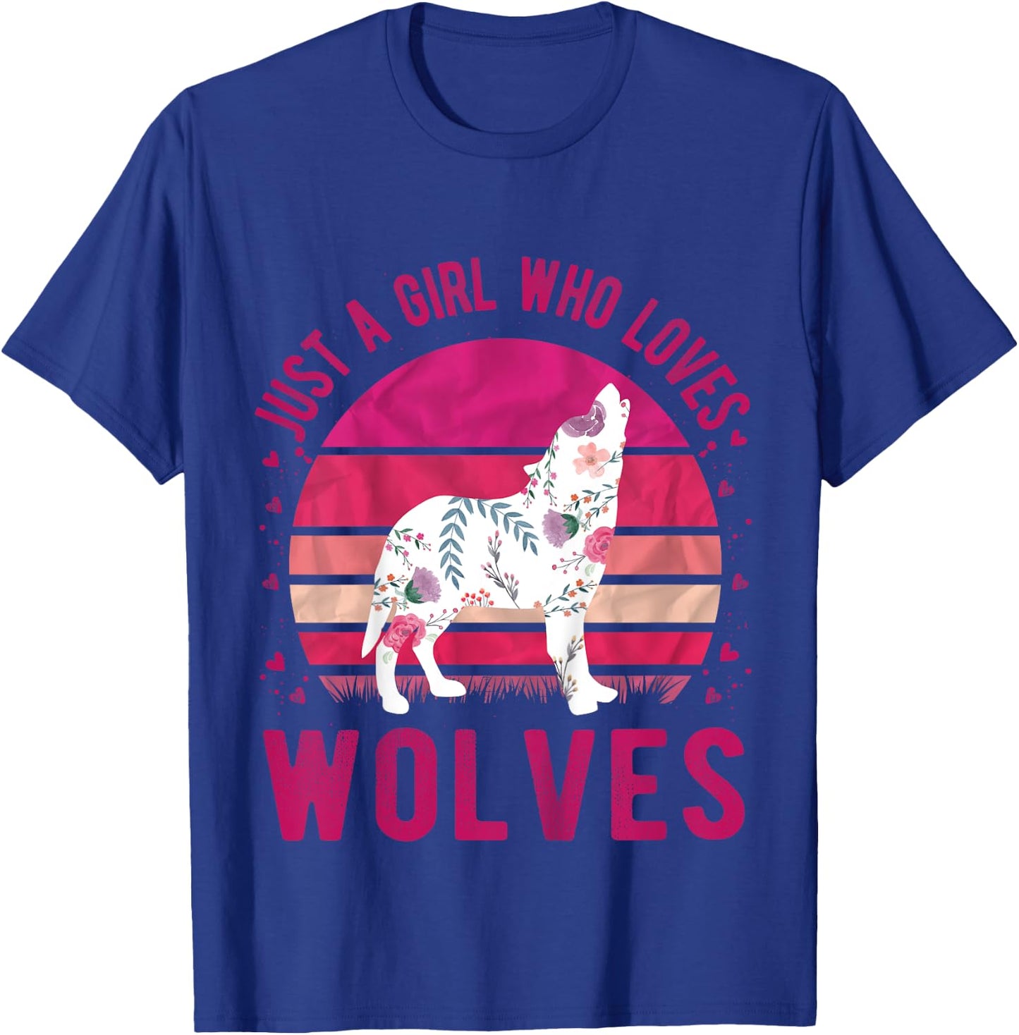 Kids Just a Girl Who Loves Wolves Vintage Retro Gift T-Shirt - T-Shirt | Royal