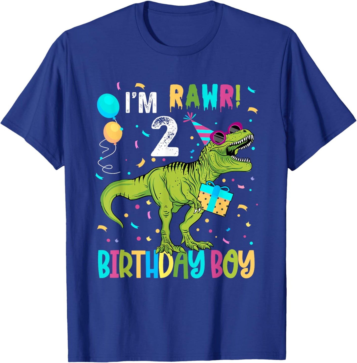 Birthday Boy 2 Years Old 2nd Cute Rex Family Dinosaur Squad T-Shirt - T-Shirt | Royal