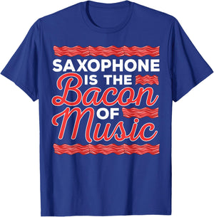 Saxophone Player Bacon Music Jazz Musician Saxophonist Sax T-Shirt - T-Shirt | Royal