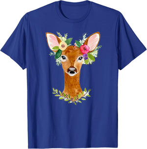 Charming Deer Bohemian Nature Art Floral Deer Artwork T-Shirt - T-Shirt | Royal
