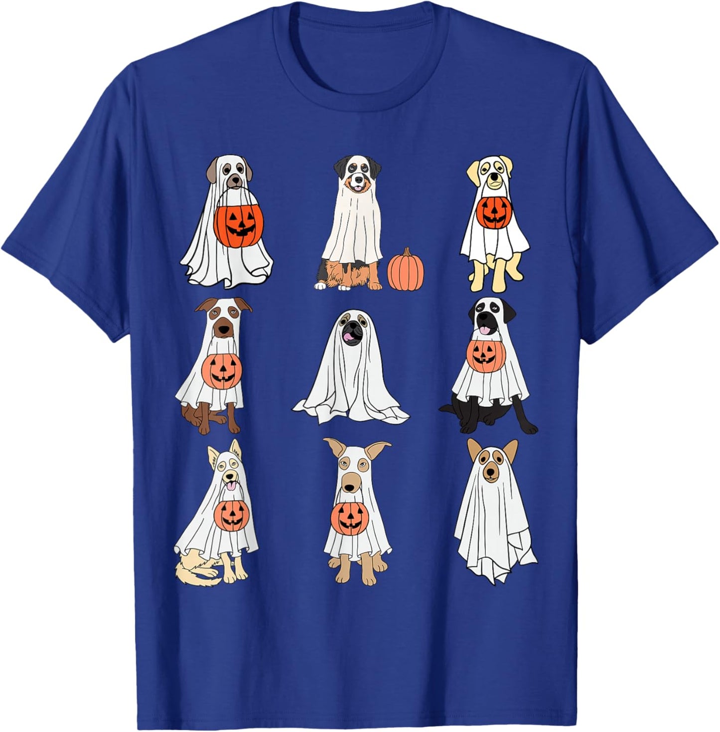 Dogs Ghost Cute Dogs Dressed As Ghost Funny Halloween Dog T-Shirt - T-Shirt | Royal