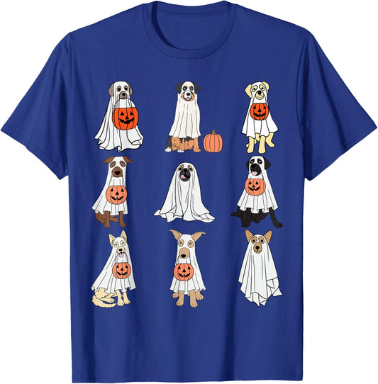 Dogs Ghost Cute Dogs Dressed As Ghost Funny Halloween Dog T-Shirt - T-Shirt | Royal