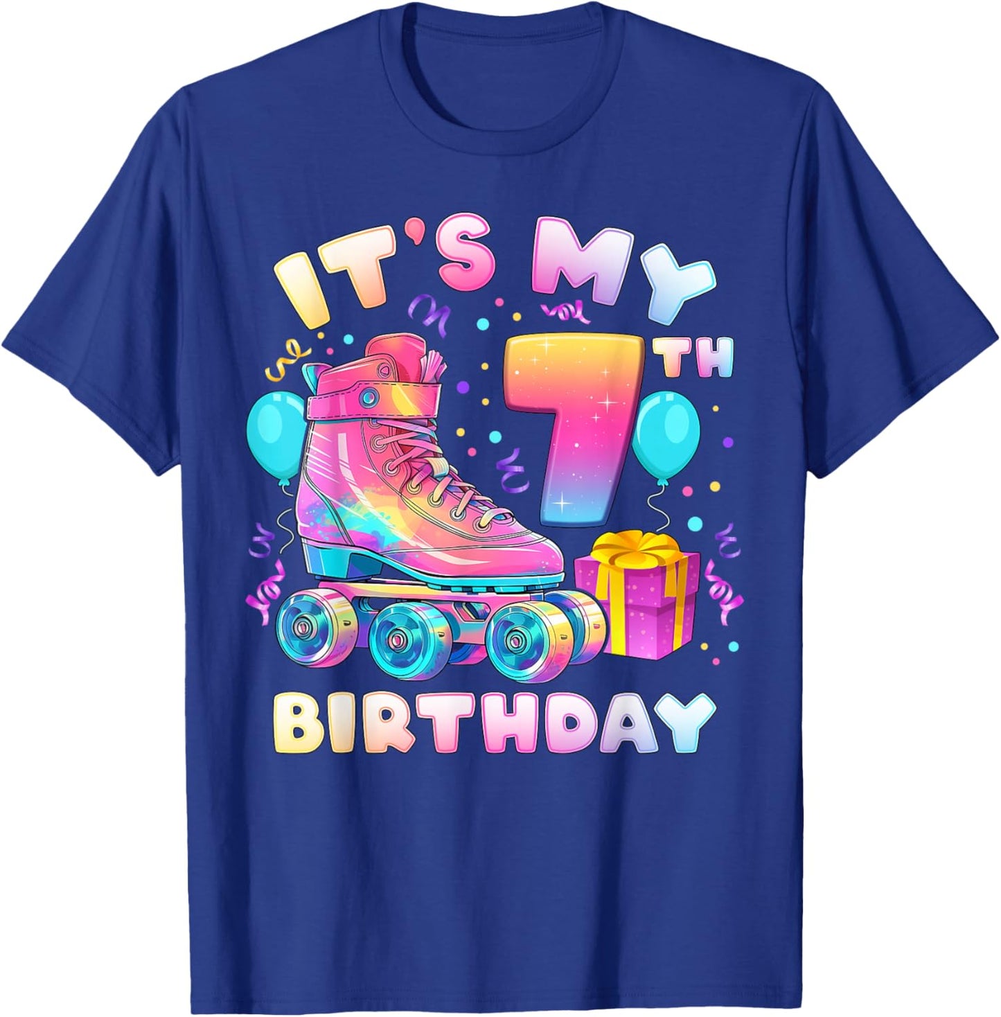 7th Birthday Girl 7 Years Roller Skates Number 7 T-Shirt - T-Shirt | Royal