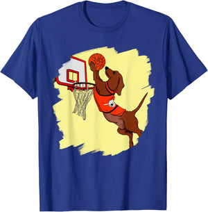 Dachshund Chiweenie Wiener Dog Playing Basketball Funny Dog T-Shirt - T-Shirt | Royal