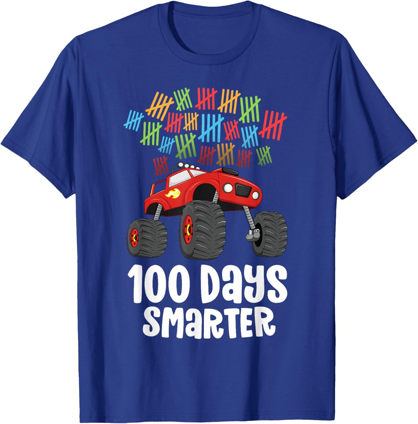 Boys 100th Day of School Shirt Monster Truck 100 Smarter T-Shirt - T-Shirt | Royal