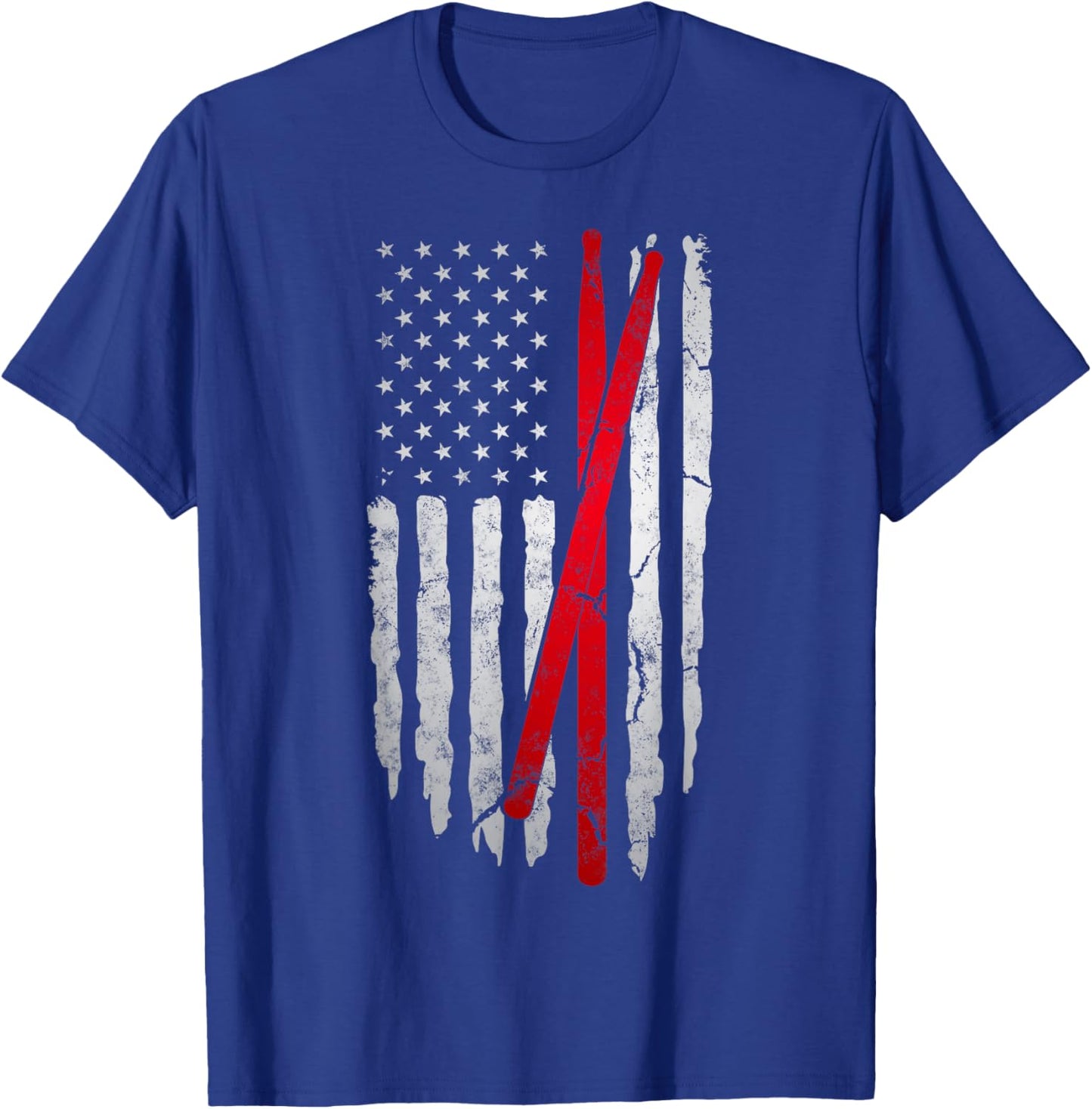 Distressed Drum Sticks American Flag For Patriotic Drummer T-Shirt - T-Shirt | Royal