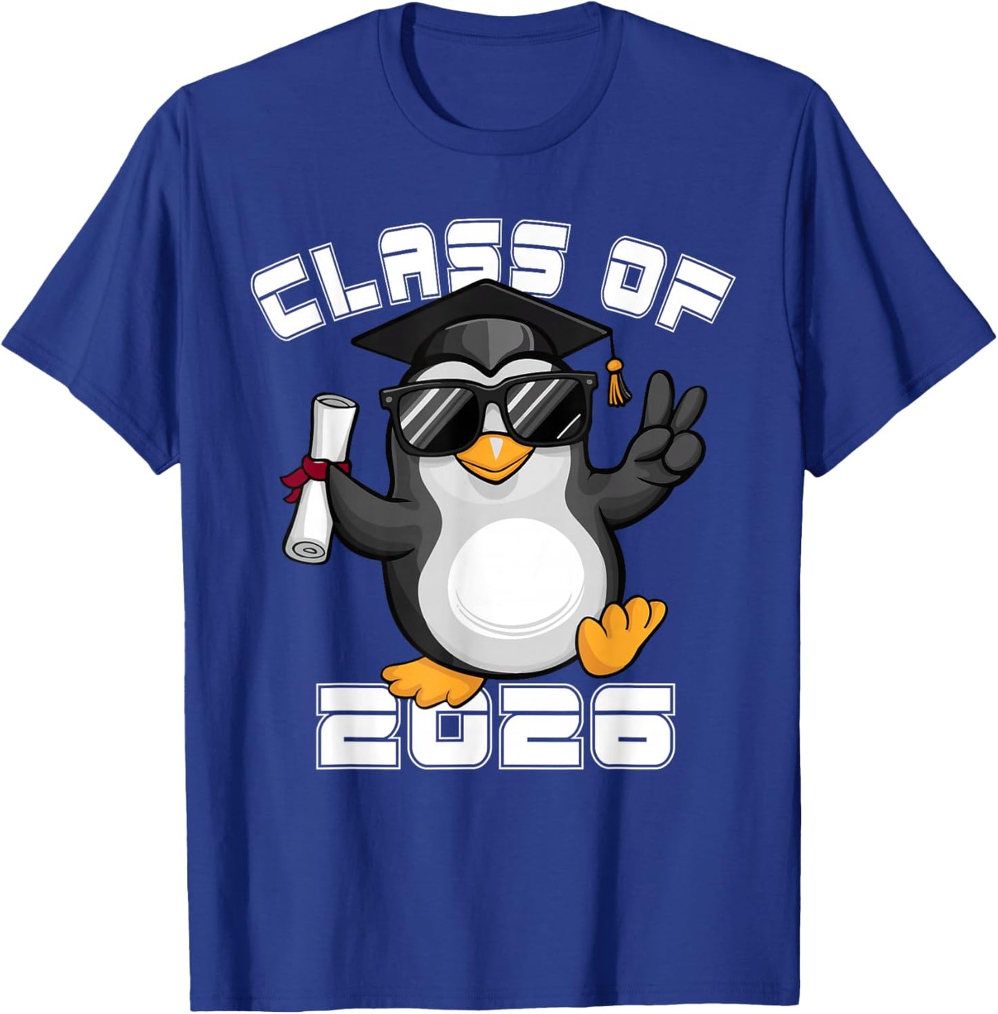 Peace Sign Hand Penguin Class of 2026 Graduation T-Shirt - T-Shirt | Royal