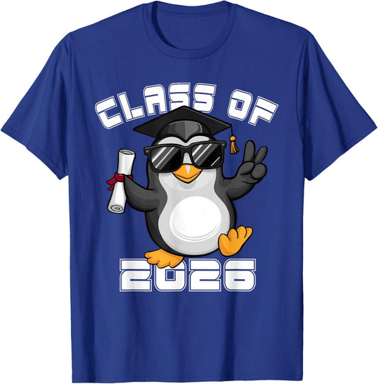 Peace Sign Hand Penguin Class of 2026 Graduation T-Shirt - T-Shirt | Royal
