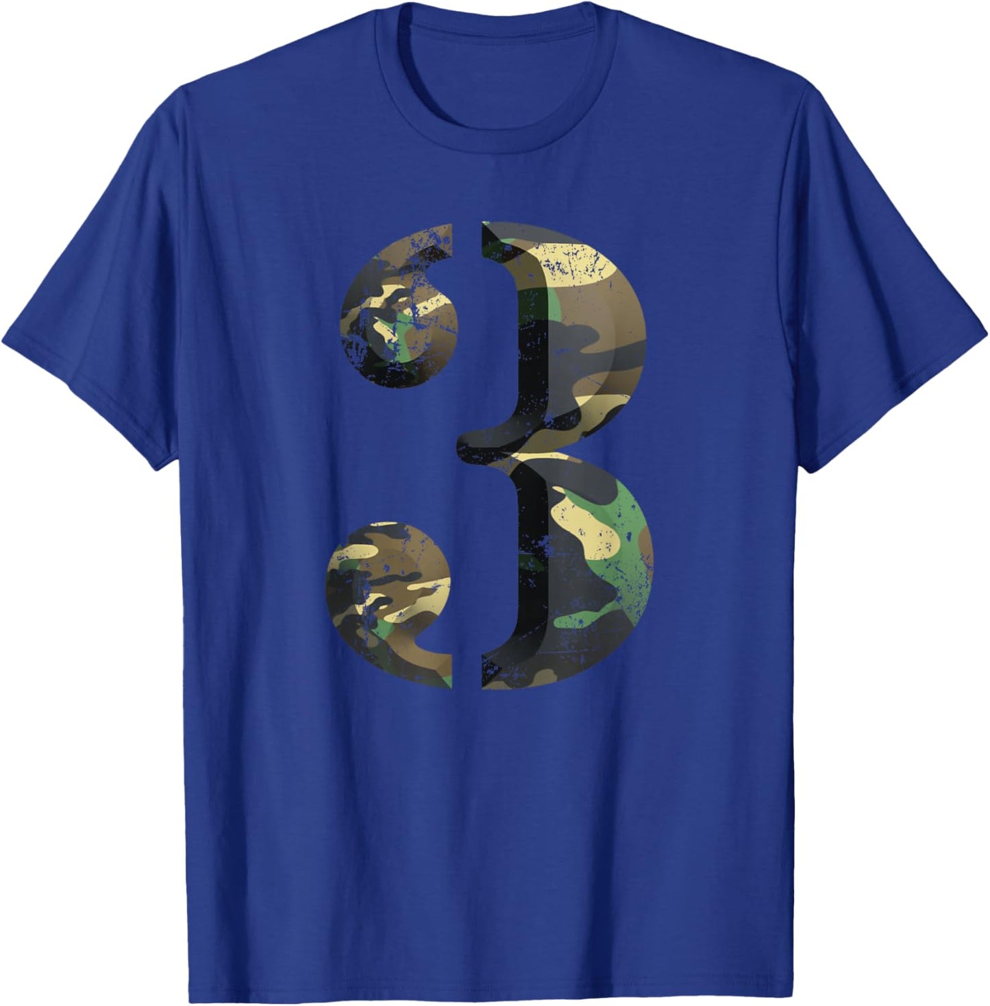 Number 3 Stencil Font Army Camo Woodland Camouflage T-Shirt - T-Shirt | Royal