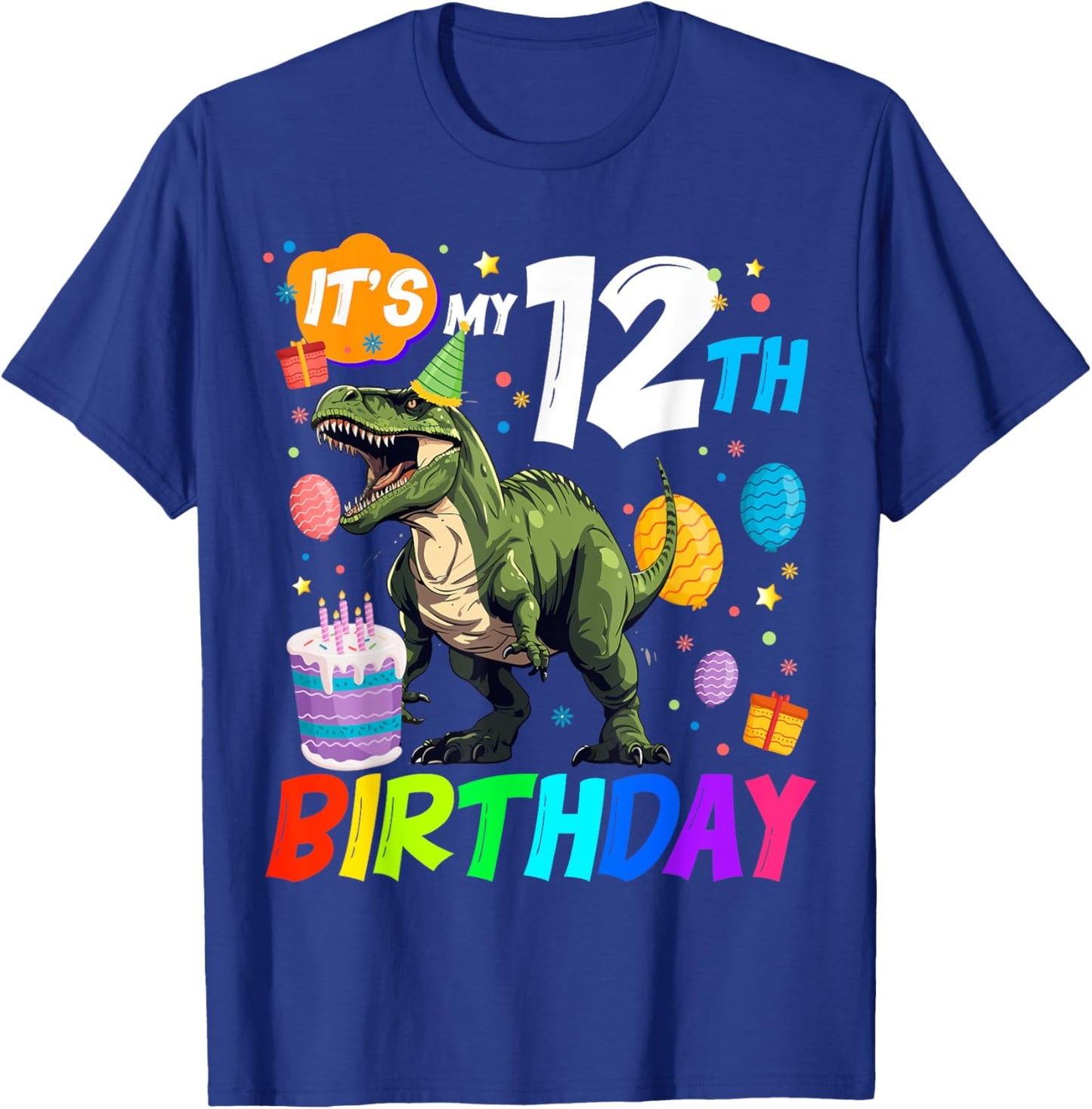 It's My 12th Birthday Dinosaur Rawr I'm 12 Year Old Cool T-Shirt - T-Shirt | Royal