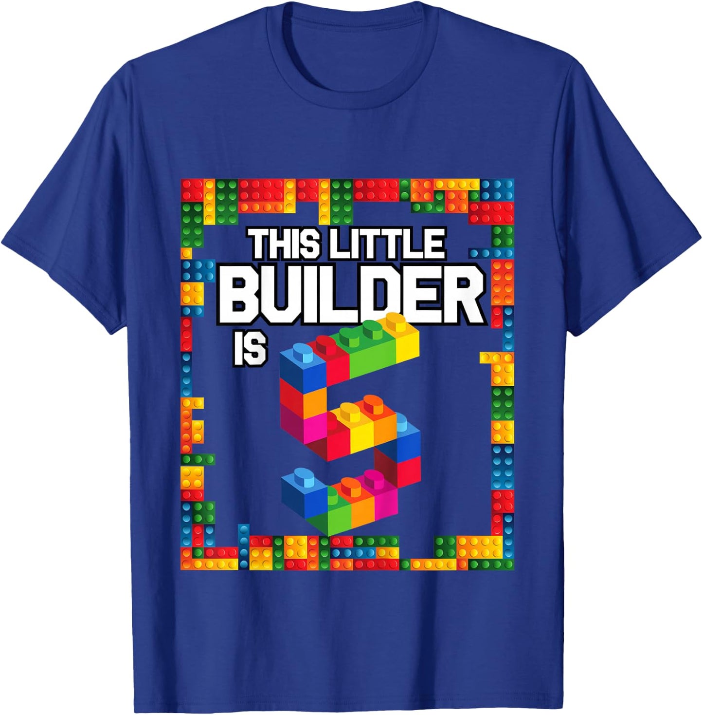 5 Year Old Building Blocks Birthday T Shirt Brick 5th Gift T-Shirt - T-Shirt | Royal
