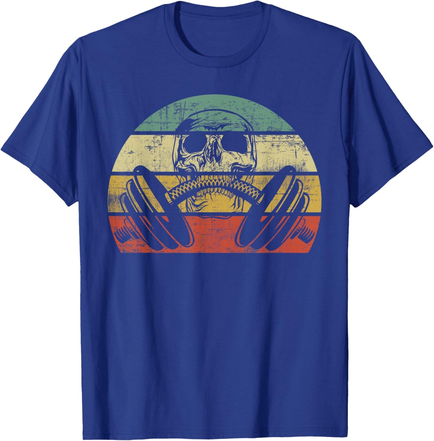 Retro Weightlifting Skull Funny Powerlifting Fitness Gym T-Shirt - T-Shirt | Royal