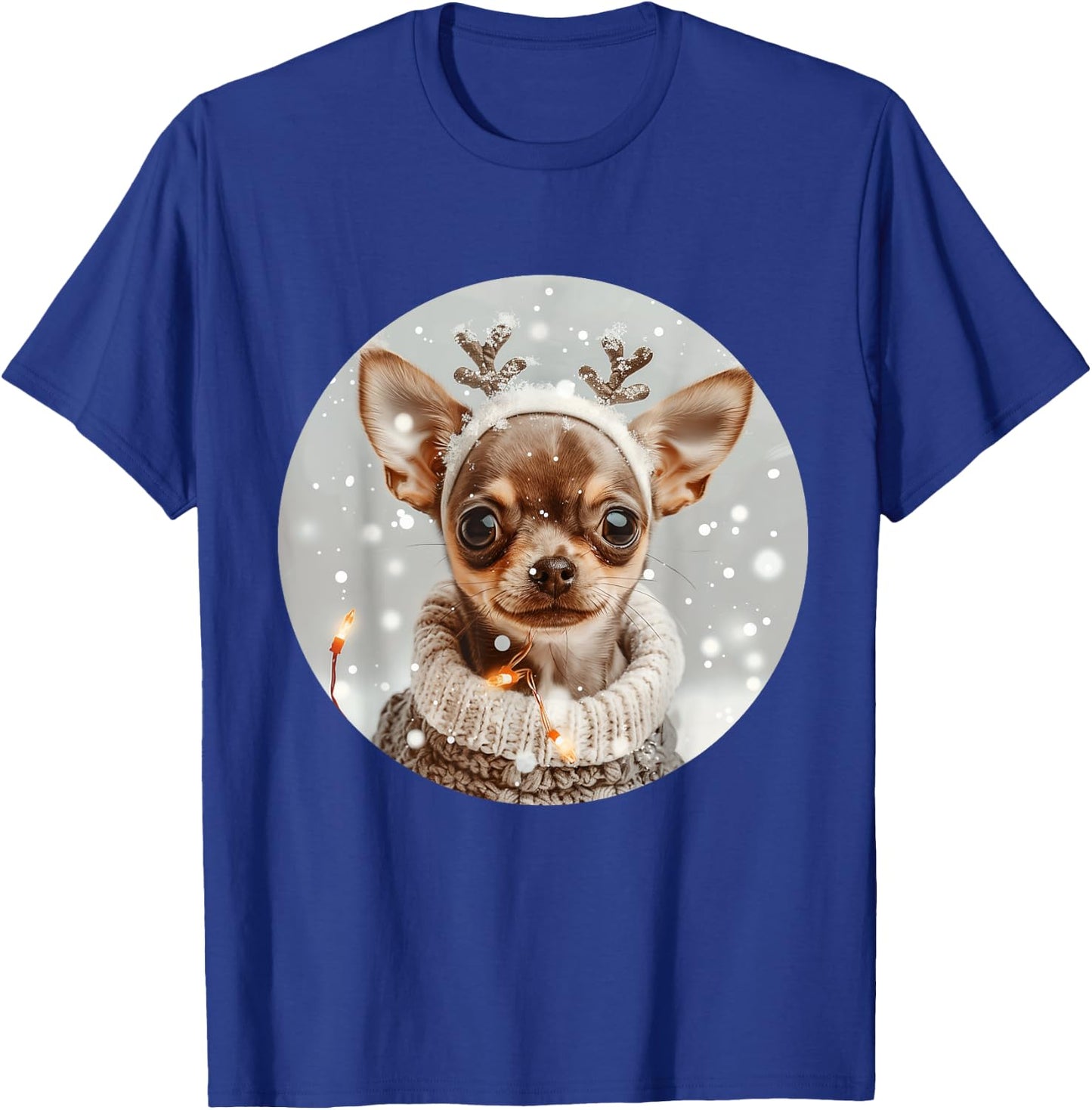Cute Reindeer Chihuahua Dog Snow Christmas Puppy Snowflakes T-Shirt - T-Shirt | Royal