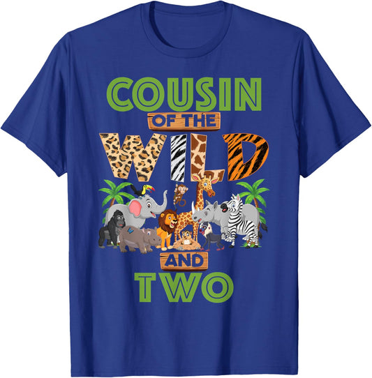 2nd Birthday Zoo Safari Jungle Cousin Of The Wild and Two T-Shirt - T-Shirt | Royal
