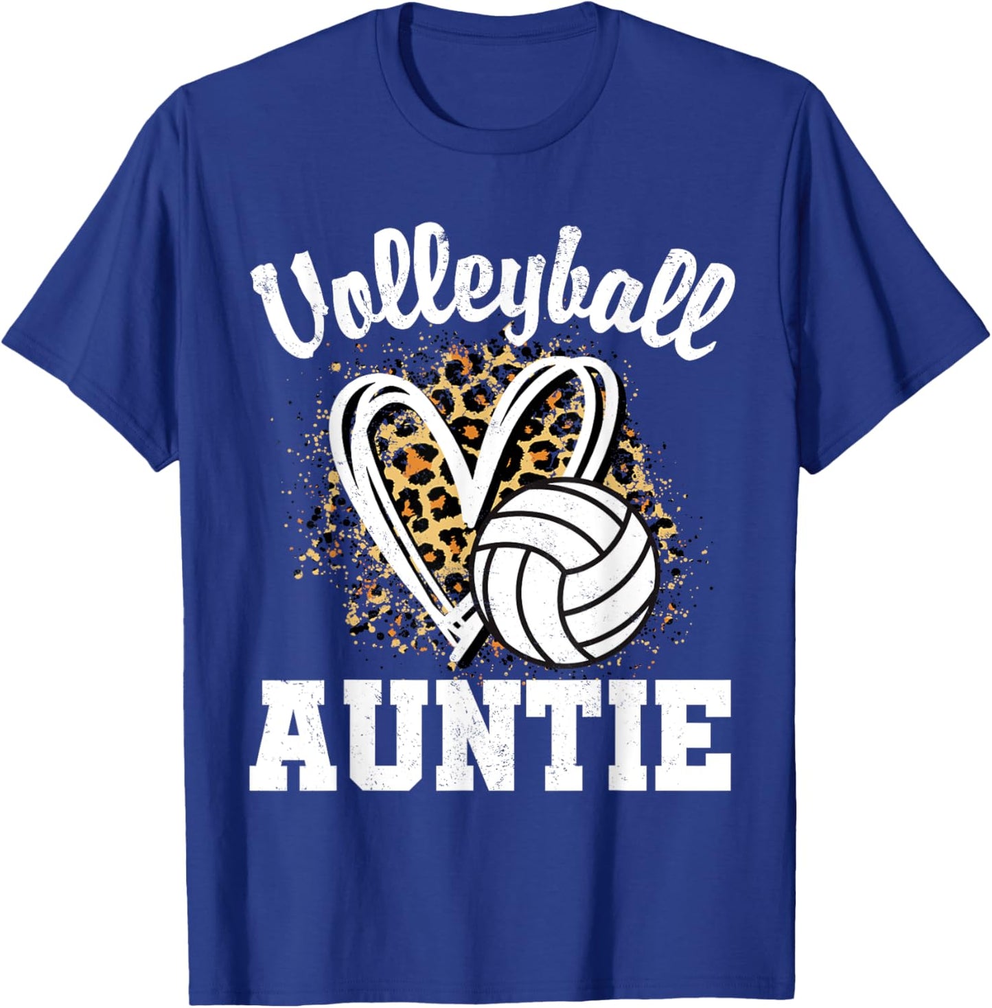 Volleyball Auntie Leopard Heart Matching Family T-Shirt - T-Shirt | Royal