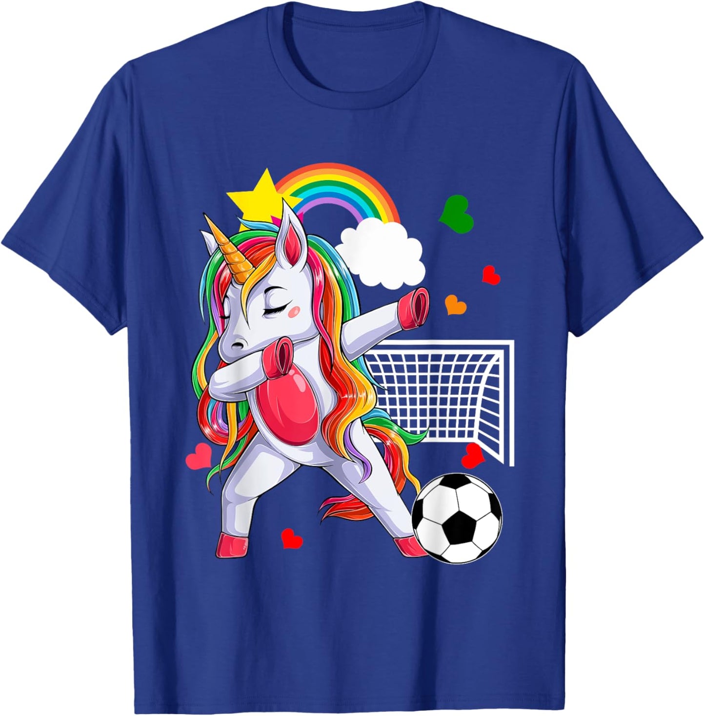 Dabbing Unicorn Playing Soccer Funny Player Coach Rainbow T-Shirt - T-Shirt | Royal