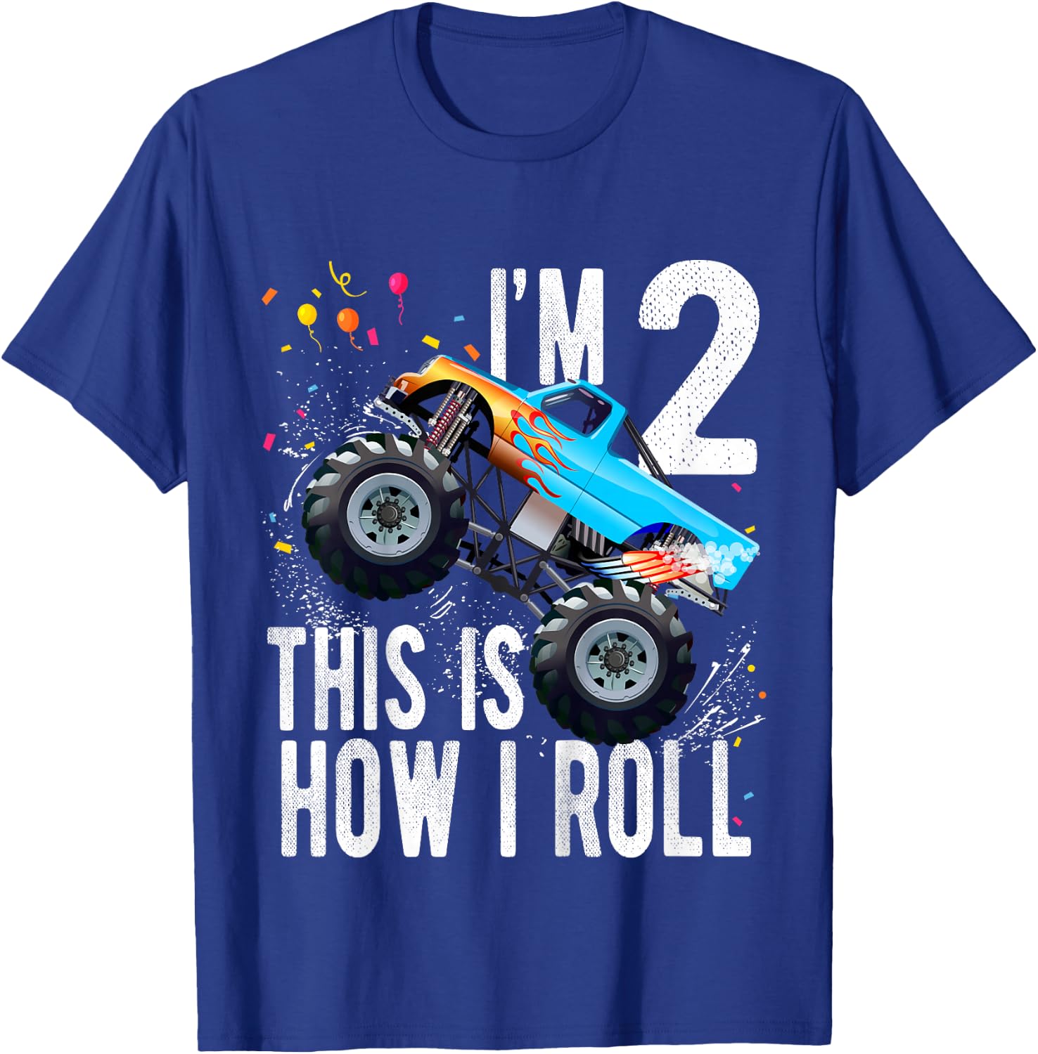 Kids 2 Year Old 2nd Birthday Boy Monster Truck Car T-Shirt - T-Shirt | Royal