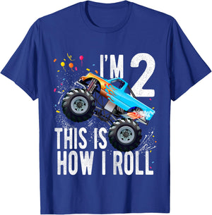 Kids 2 Year Old 2nd Birthday Boy Monster Truck Car T-Shirt - T-Shirt | Royal