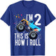 Kids 2 Year Old 2nd Birthday Boy Monster Truck Car T-Shirt - T-Shirt | Royal
