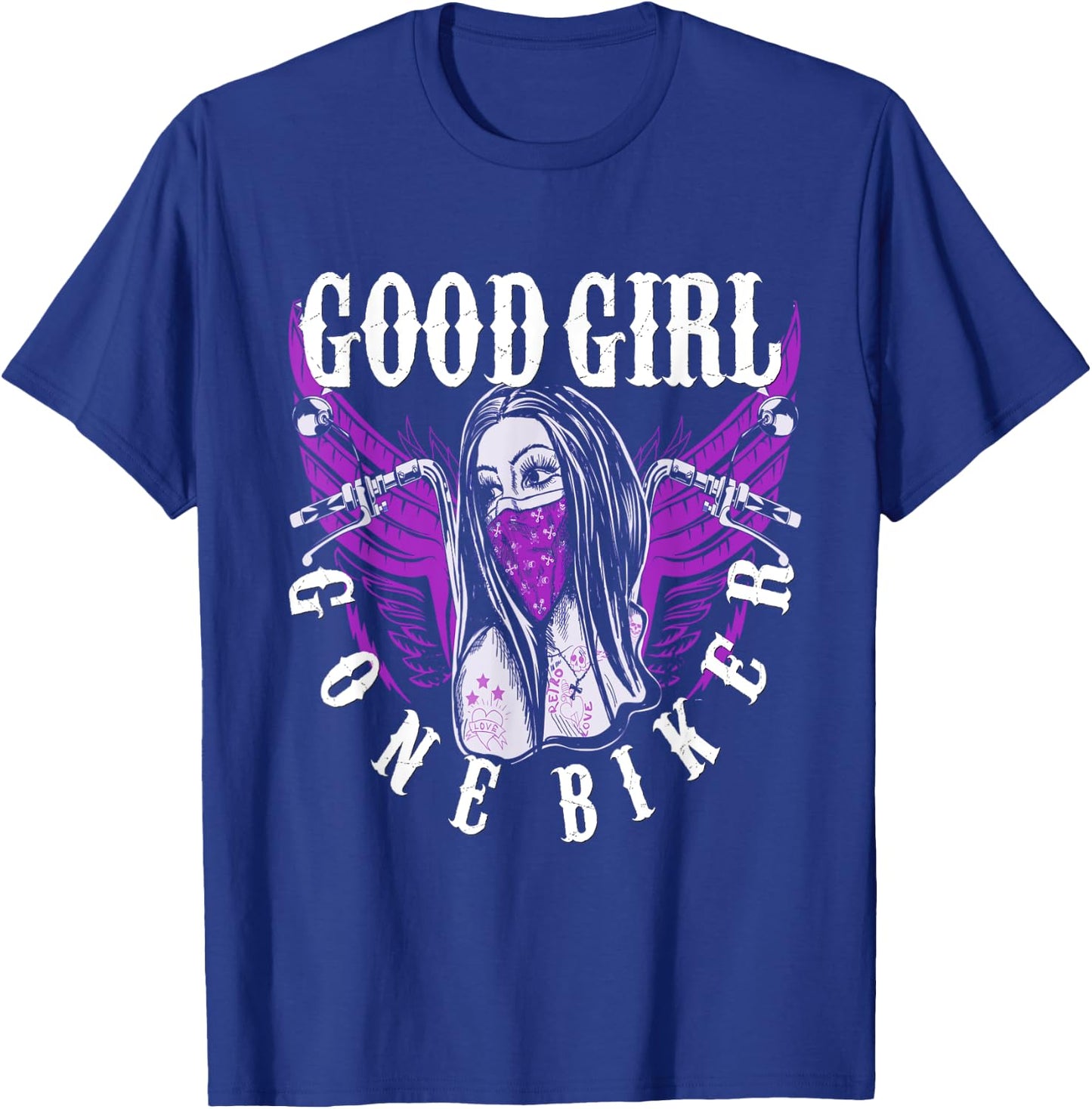 Cyclist Baby Lady Motorcycle Sexy Good Girl Purple Wings T-Shirt - T-Shirt | Royal