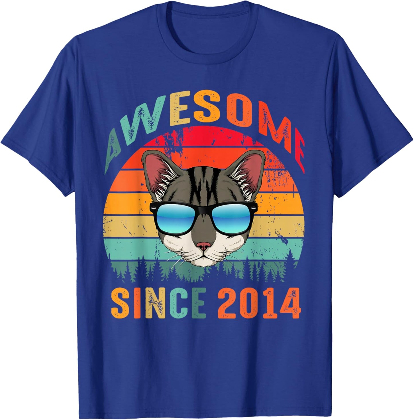 Awesome Since 2014 11th Birthday 11 Yrs Old Cat Lovers T-Shirt - T-Shirt | Royal
