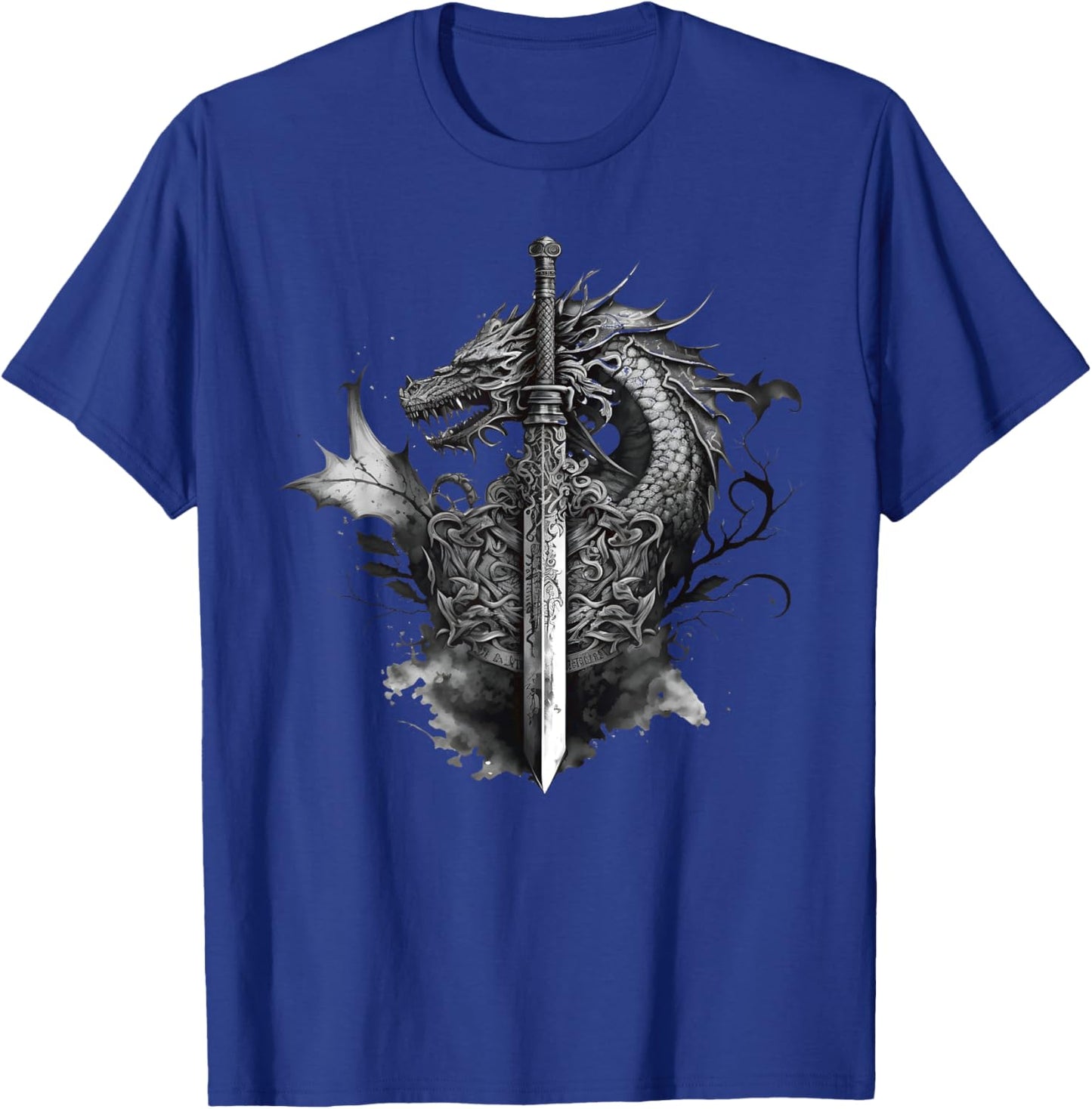Dragon Sword Roses Tattoo Art Style Medieval Dark Fantasy T-Shirt - T-Shirt | Royal