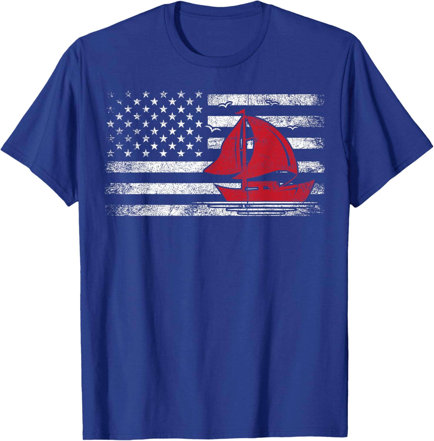 Vintage Sailboat Sailor USA Patriotic American Flag Sailing T-Shirt - T-Shirt | Royal