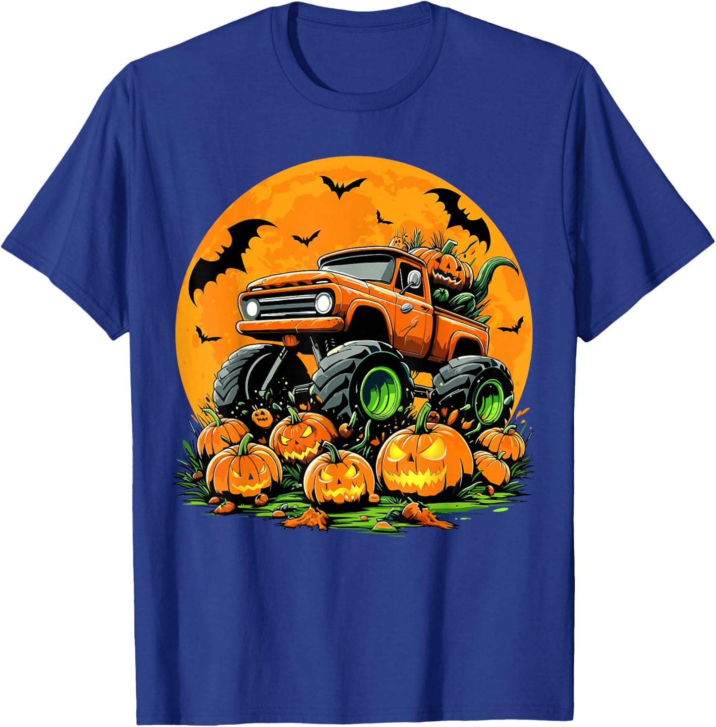 Kids Monster Truck Halloween Pumpkin Smasher Halloween Truck T-Shirt - T-Shirt | Royal