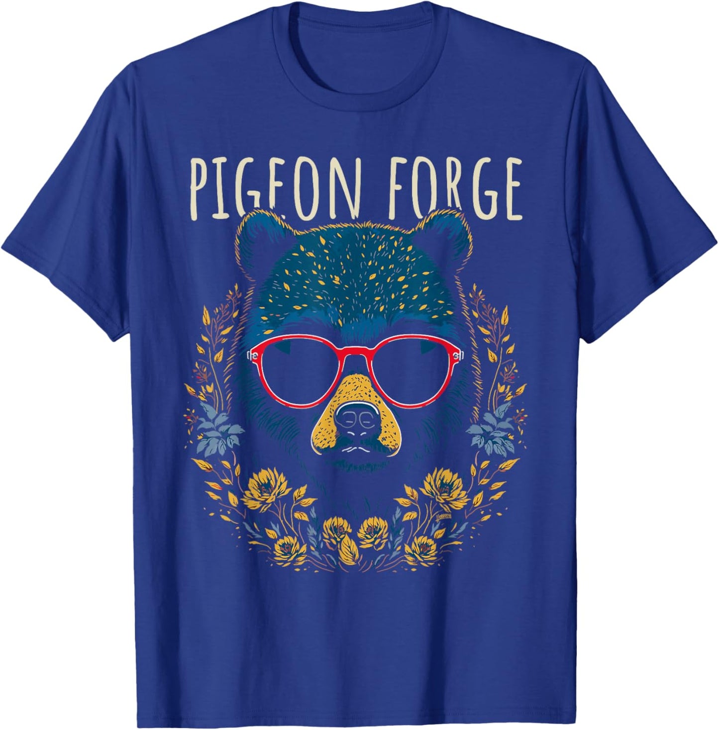 Pigeon Forge TN Fun Bear Wearing Glasses with Flowers Design T-Shirt - T-Shirt | Royal