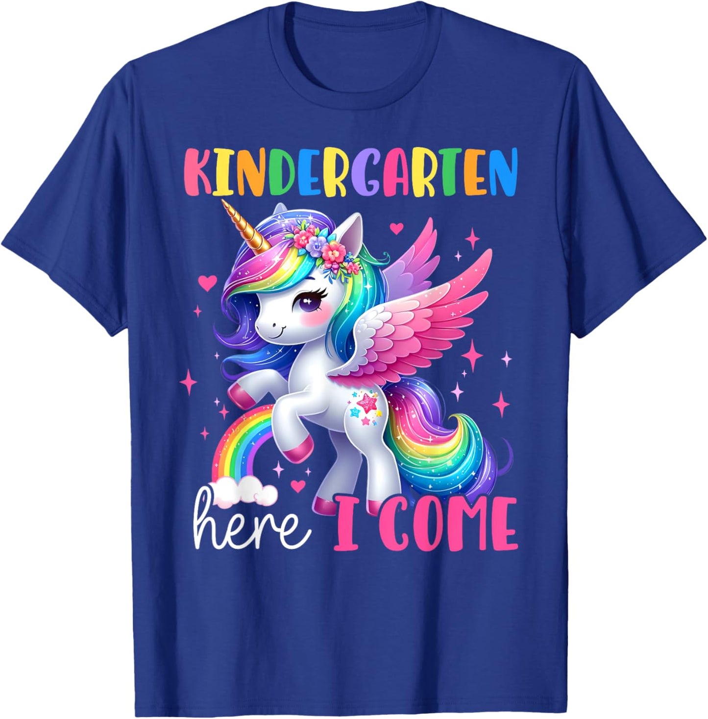 Kindergarten Here I Come Unicorn Girls Kids Back To School T-Shirt - T-Shirt | Royal