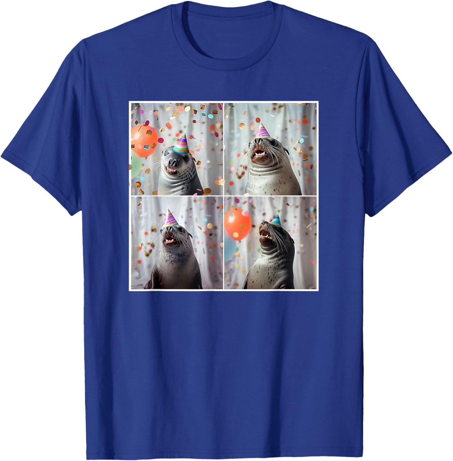 Seal In Party Hat Ocean Seal Lover Funny Seal Birthday T-Shirt - T-Shirt | Royal
