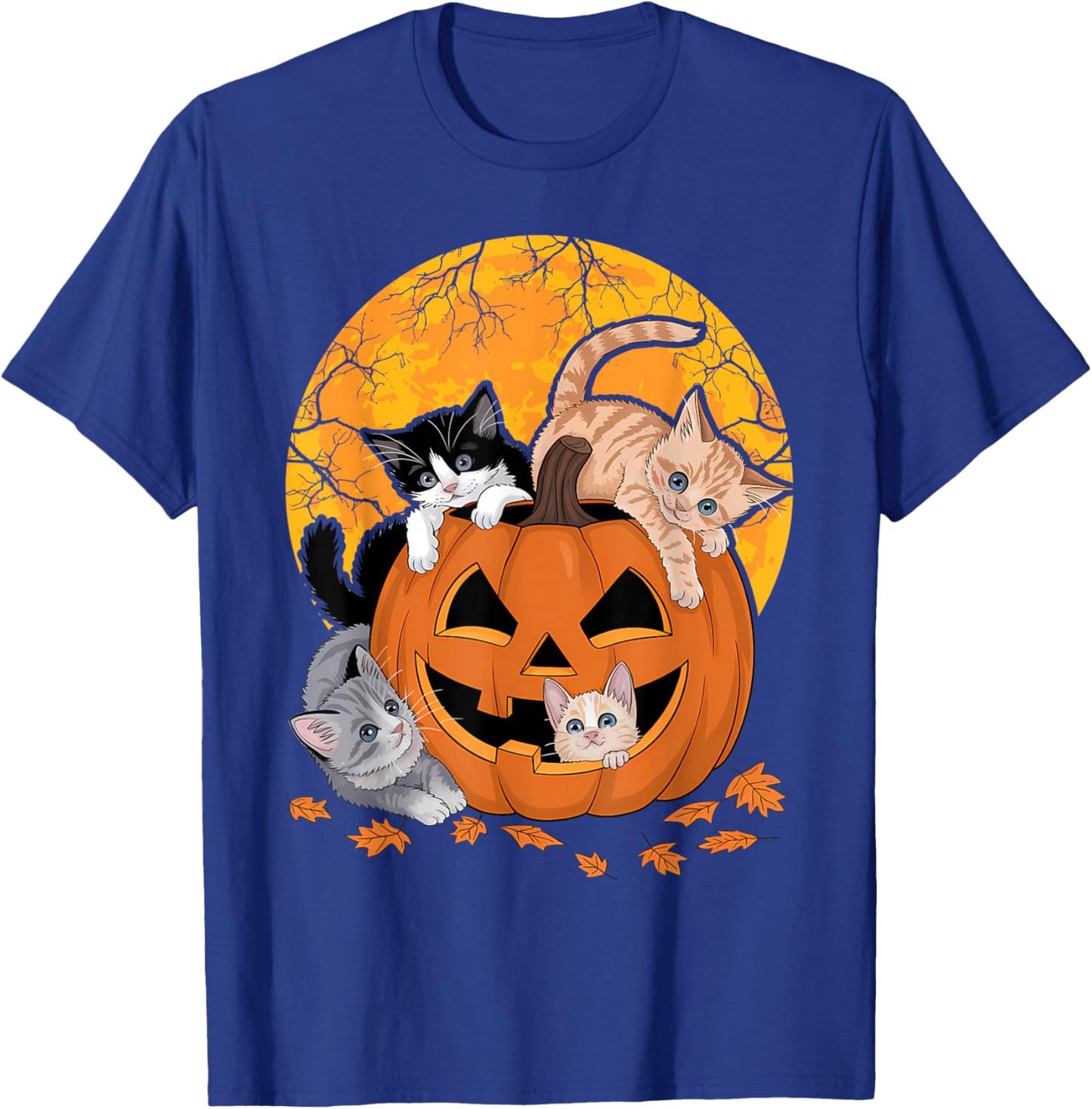 Vintage 90s Cat Pumpkin Halloween Retro Floral Spooky Season T-Shirt - T-Shirt | Royal