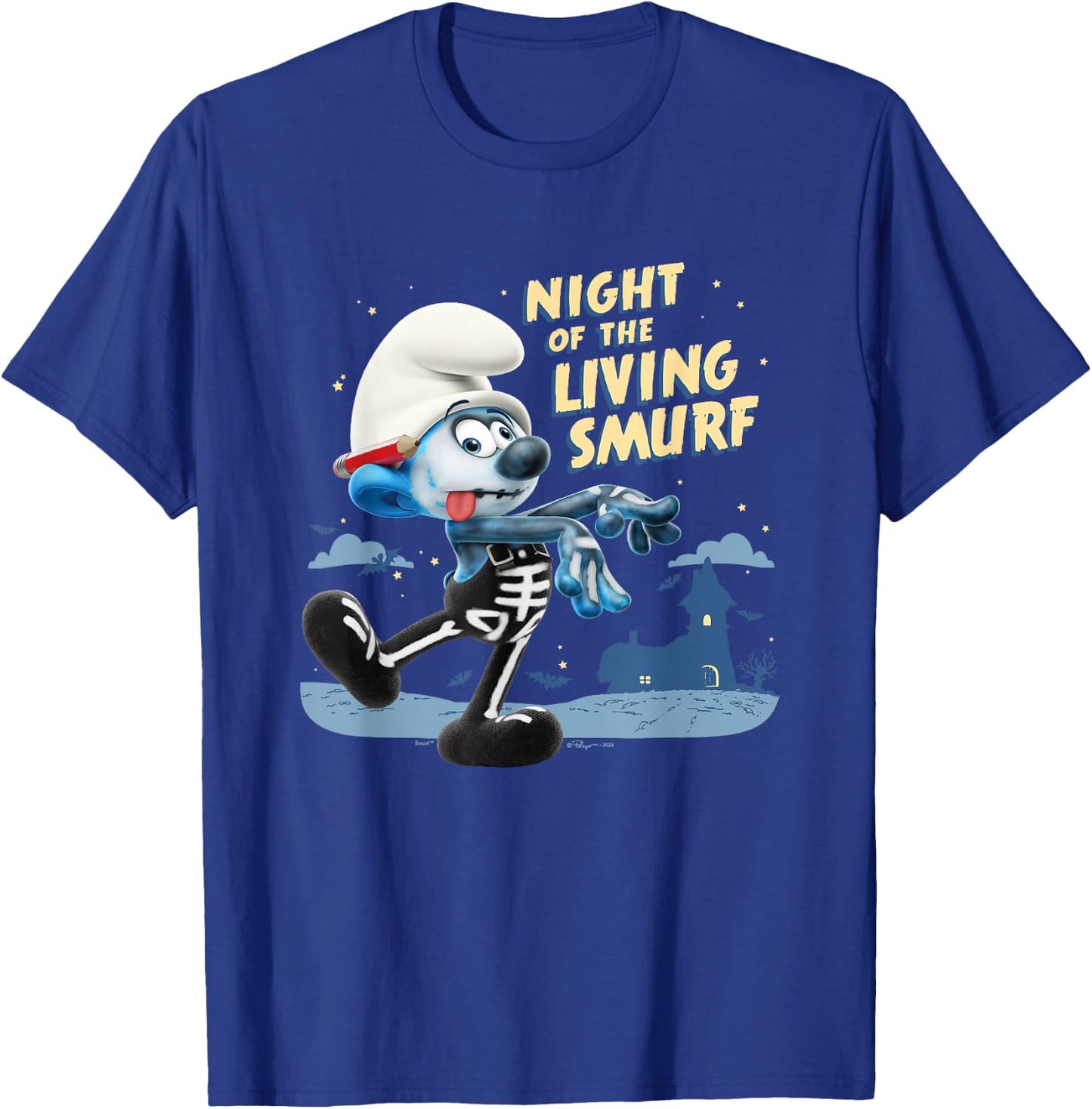 The Smurfs Halloween Night Of The Living Smurf Zombie Logo T-Shirt - T-Shirt | Royal