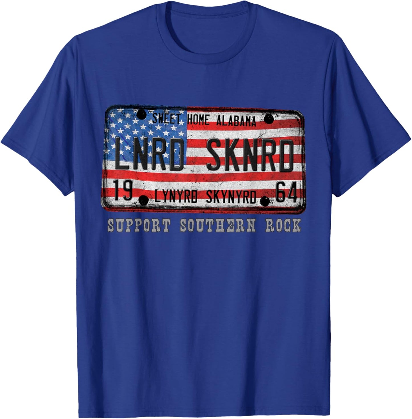Lynyrd Skynyrd License Plate 1964 Sweet Home Alabama US Flag T-Shirt - T-Shirt | Royal