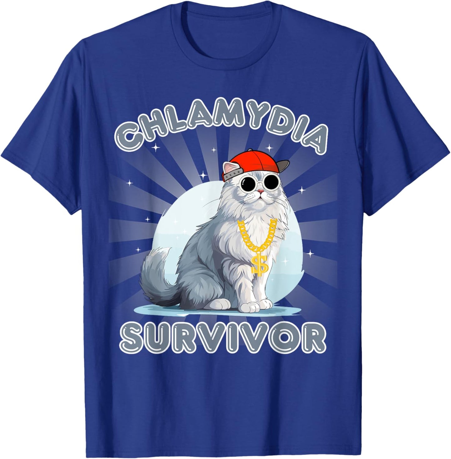 Men and Women Humor Cat Meme Chlamydia Survivor Funny Adult T-Shirt - T-Shirt | Royal