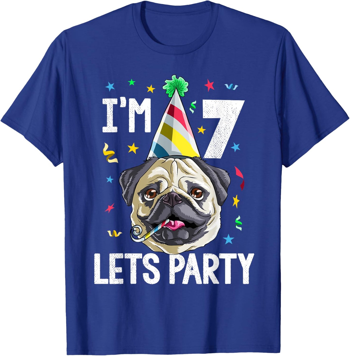 Pug Birthday 7th T Shirt Dog Kids Boys Girls Gift Party T-Shirt - T-Shirt | Royal