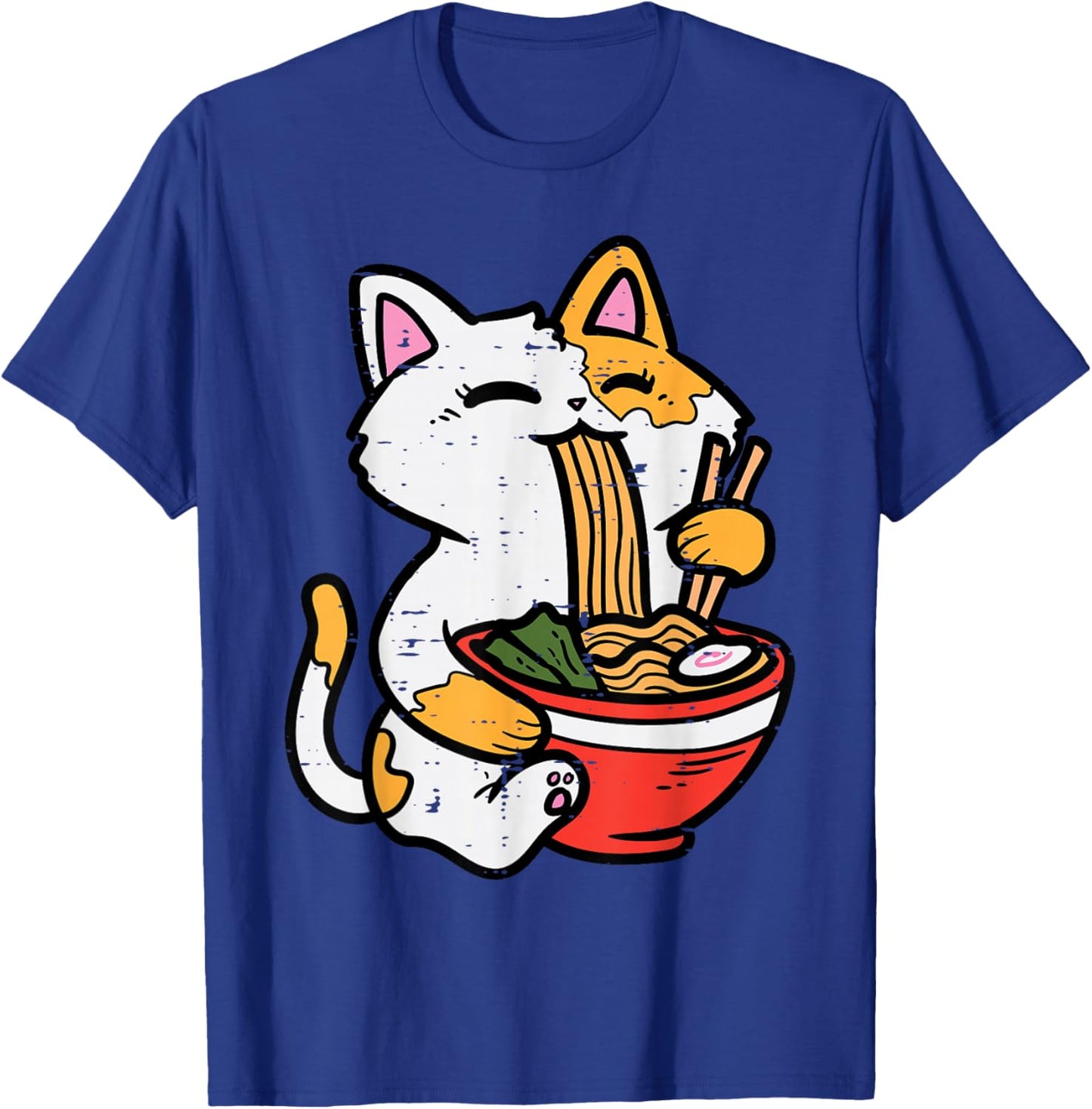 Cat Eating Ramen Cute Japanese Food Women Girls Kids T-Shirt - T-Shirt | Royal