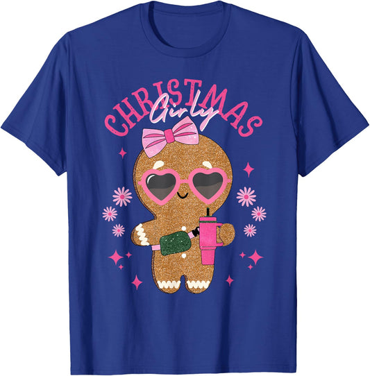 Coquette Bow Pink Gingerbread Christmas Girly Xmas Holiday T-Shirt - T-Shirt | Royal
